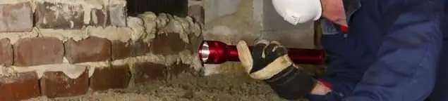 Pest control technician inspecting a crawl space for ant activity and entry points in Rockford, IL